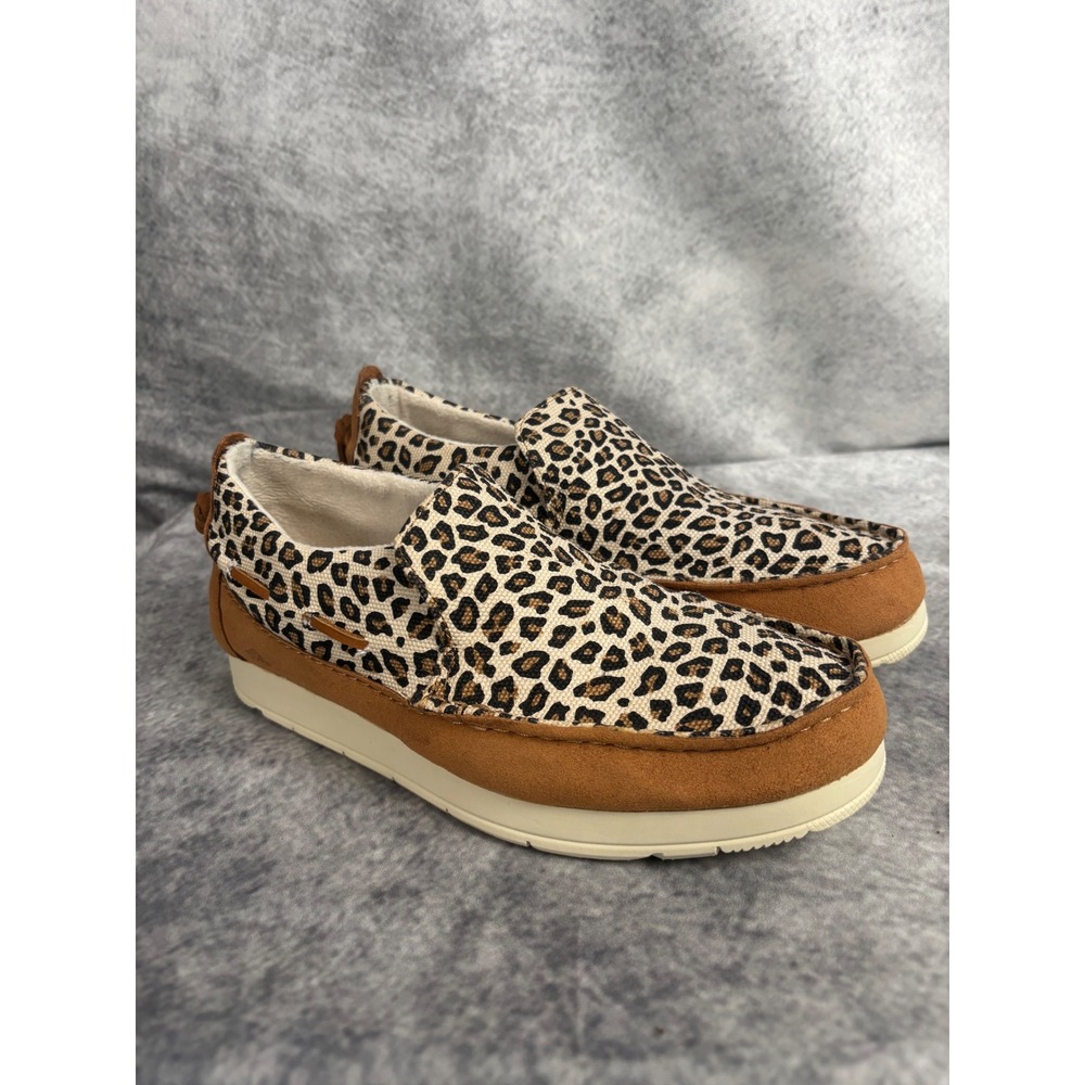 Sperry Moc Sider Moccasin Leopard-Print Slip-On Sneakers in Tan & Cream Size 8